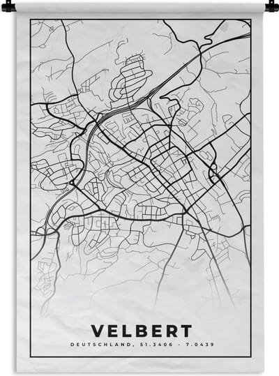 Wandkleed - Wanddoek - Kaart - Velbert - Plattegrond - Stadskaart - 120x180 cm - Wandtapijt