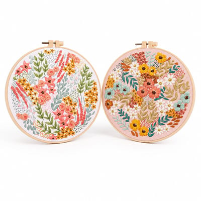 Gloovon® Borduurset voor Beginners - DIY Pakket Handwerken - Set van 2 Bloemendesigns - Botanische Decoratie - Inclusief Ringen