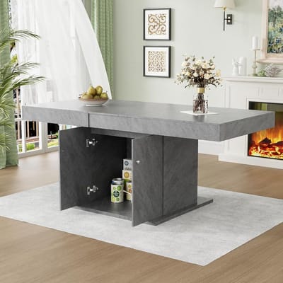 Uittrekbare Eettafel - Eettafel met Opbergruimte - Ruimtebesparend Eten - Automatische Uittrekfunctie - 180 x 80 x 76 cm - Betonlook