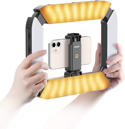 Professionele Smartphone Video Rig met Handheld Stabilizer en 8500K Ringlicht voor Filmopnames, Live Streaming en YouTube Video's met 8000mAh Accu