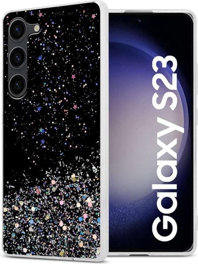 Cadorabo Hoesje geschikt voor Samsung Galaxy S23 in Zwart met Glitter - Beschermhoes van flexibel TPU silicone met fonkelende glitters Case Cover Etui