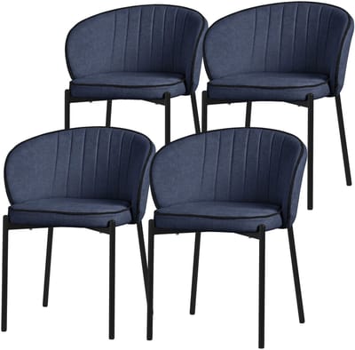 Set van 4 eetkamerstoelen met rugleuning & armleuningen donkerblauw met metalen poten tot 120 kg ML-Design