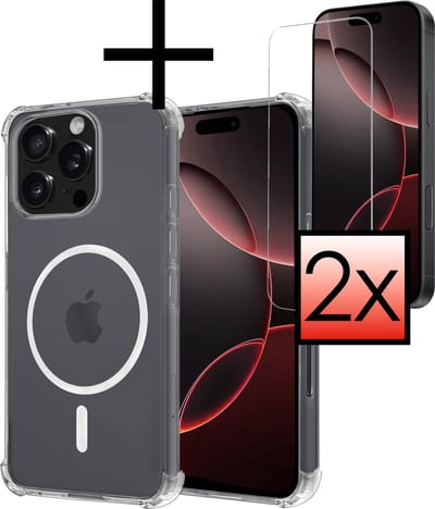 Hoesje - Met 2x Screenprotector - Geschikt voor Apple iPhone 16 Pro - Magsafe Compatible - Sterk & Shockproof - Back Cover - Shock Proof Case - Telefoon Hoes - Transparant