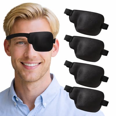 Ooglapje voor Linkeroog – 4 Stuks – 3D Oogpatch voor Volwassenen – Lui Oog (Amblyopie) – Na Oogoperatie – Herbruikbaar – Zacht & Verstelbaar – Zwart