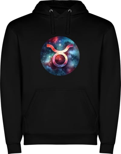 Zwarte unisex hoodie met “ Kleurrijke Sterrenbeeld Stier – Astrologie – Horoscoop – Zodiac Signs “ Print Full Color Color merk Roly maat S