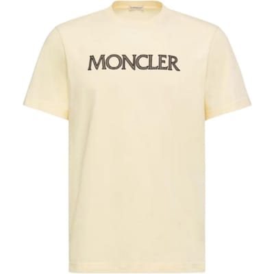 Moncler SS26 Print Katoenen T-shirt Logo Ronde Hals Korte Mouw Heren t-shirts L10918C0007589B8U060 M beige