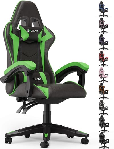 Bigzzia Gamingstoel - Ergonomische bureaustoel van PU-leer - In hoogte verstelbaar - Met lendenkussen en hoofdsteun - Comfortabele gamestoel voor volwassenen - Meisjes en jongens