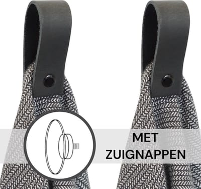 Handles and more® - 2x Leren magneet-lus met Zuignap - Vintage Black - incl. plakstrip (handdoekhaak - handdoeklus - handdoekhanger - magnetische handdoekhouder)