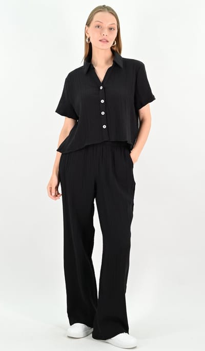 YesMooi - Blouse van 100% Katoen met korte mouwen - Zwart - XXL (44)