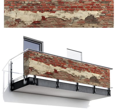 Balkonscherm 500x120 cm - Balkonposter Muur - Baksteen - Verweerd - Balkon scherm decoratie - Balkonschermen - Balkondoek zonnescherm