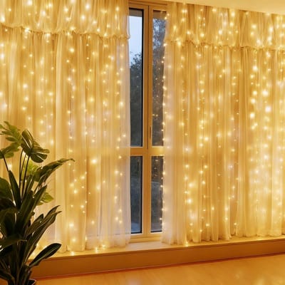 Aigostar Led Lichtgordijn Sfeerverlichting - Set van 2 - 200 Leds - Lichtsnoer op Batterij - IP44 - Warm Wit - voor buiten & binnen