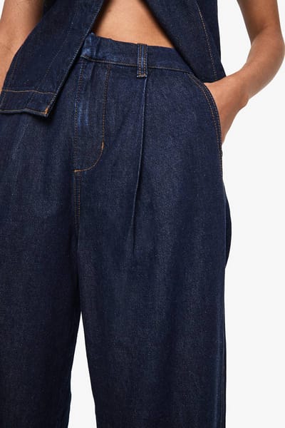 boohoo Dames Denim Wide Leg Pleated Jeans | Indigo | Maat: 14