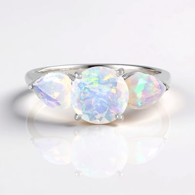 Cavill - Welo Opaal Ring - 925 Sterling Zilver met Platina Afwerking - 1,727 ct Ethiopische Opaal - Ronde en Peervormige Opaal - Exclusieve Damesring