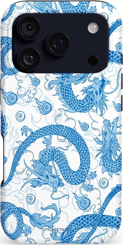 Casetastic hoesje geschikt voor Apple iPhone 17 Pro - MagSafe - Dubbellaagse bescherming - Drakengloed - Fashion Case - Lichtblauw Wit Lichtgrijs