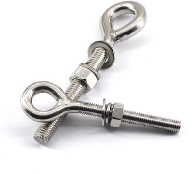 Dailygoods- Oogbout M14 2 Stuks - Roestvrij Staal 304 - Lange Schacht - Met Moer/Ringen - Duurzaam/Corrosiewerend - Geschikt voor Binnen/Buiten - Haakbout