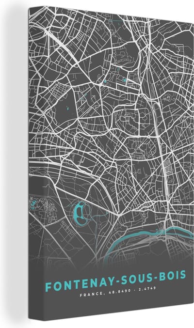 Canvas Schilderij Fontenay-sous-Bois - Frankrijk - Stadskaart - Plattegrond - Kaart - 20x30 cm - Wanddecoratie
