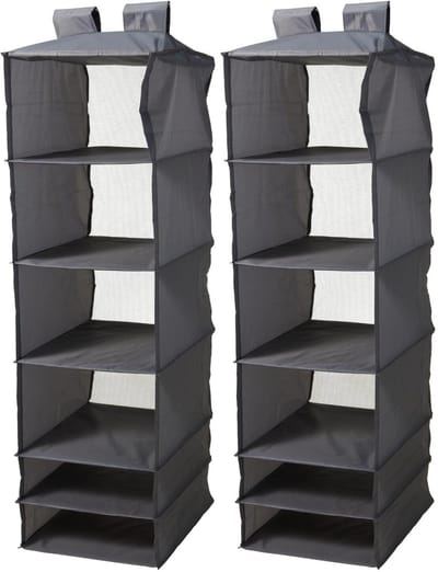 Redcliffs opbergkast - 2x - 6 planken - donkergrijs - polyester - opvouwbaar - kledingkast/organizer