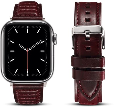 By Qubix - Geschikt voor Apple Watch bandje - Oil Wax Leren band - Roodbruin - Geschikt voor Apple Watch 44mm / 45mm / 46mm / 49mm (Ultra 1,2 en 3)