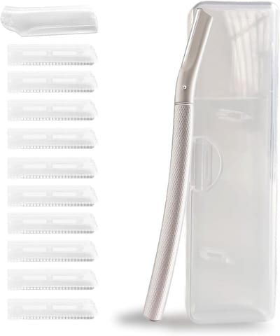 Thijox - Handmatig Wenkbrauwscheermes met 10 Roestvrijstalen Messen, Draagtas, Duurzaam en Elegant Ontwerp, Scherp Zilveren Lemmet voor Perfecte Wenkb