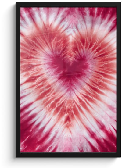 Poster in lijst - Fotolijst 40x60 cm - Posters - Hartvorm - Roze - Tie dye - Posterlijst zwart - Decoratie - Wanddecoratie woonkamer - Muurdecoratie slaapkamer