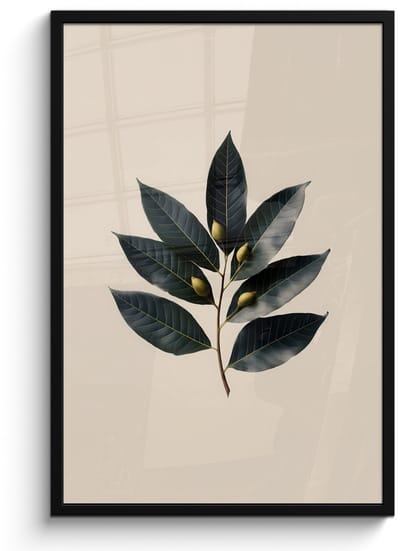 Poster in lijst - Fotolijst 60x90 cm - Posters - Laurierbladeren - Bloemknoppen - subtiel - Posterlijst zwart - Decoratie - Wanddecoratie woonkamer - Muurdecoratie slaapkamer