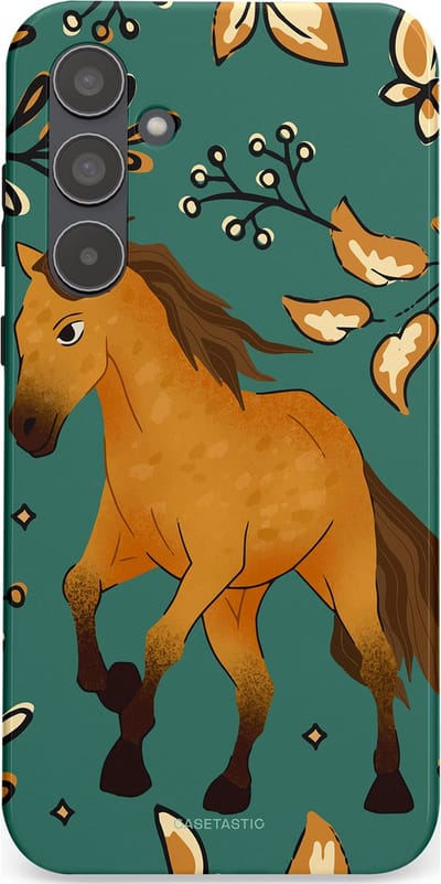Casetastic Hoesje Geschikt voor Samsung A55 - Stijlvolle Beschermende Duo-layer Case - Groene bruine Paarden elegantie - Paris