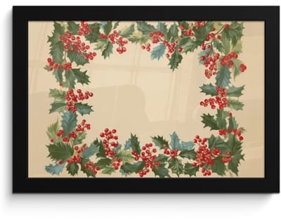 Poster in lijst - Fotolijst 30x20 cm - Posters - Hulstrand - Bessen - Beige - Posterlijst zwart - Decoratie - Wanddecoratie woonkamer - Muurdecoratie slaapkamer - Kerstversiering - Kerstdecoratie voor binnen - Kerstmis