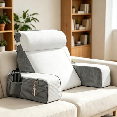 leeskussen met afneembare nekrol en armleuning, rugkussen bed, ergonomisch rugkussen, rugleuning hoofdkussen met arm & tas & wasbare overtrek voor leeskussen om te lezen, tv te kijken
