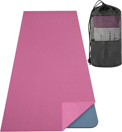 Antislip Yogahanddoek met Greeppunten en Hoekzakken voor Pilates, Fitness en Meditatie - 74,4"×27,3" Magenta Stranddeken, 1 stuk