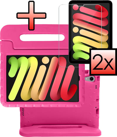 Hoes - Geschikt voor Apple iPad Mini 7 (2024) - 8.3 inch - 7e Generatie - Met 2x Screenprotector - Kinderhoes Shockproof Bumper - Kidsproof Case - Tablet Hoesje - Kinder Cover - Roze