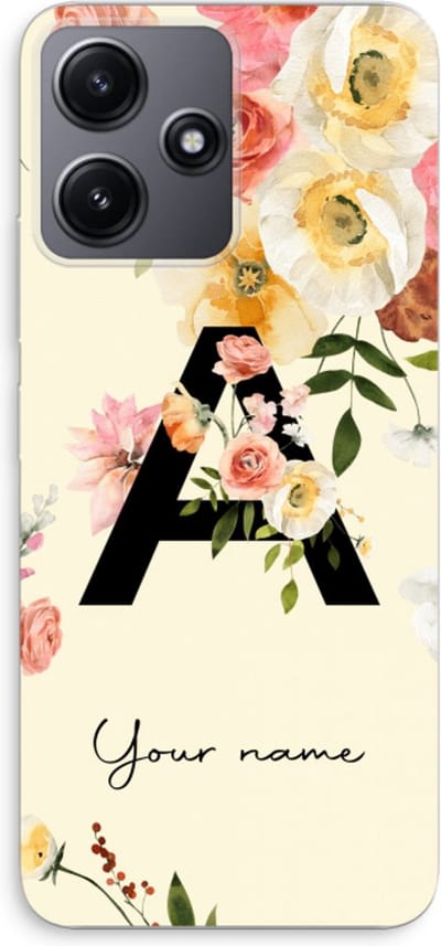 Gepersonaliseerd - Case Company® - Hoesje geschikt voor Xiaomi Redmi 12 hoesje - Flirty Flowers Monogram - Soft Cover Telefoonhoesje - Bescherming aan alle Kanten en Schermrand