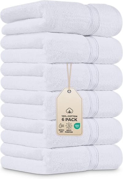 PromoHome 6-delig Premium Handdoeken Set - 100% Ringgesponnen Katoen - Ultra Zacht en Zeer Absorberend- 41 x 71 cm - Wit