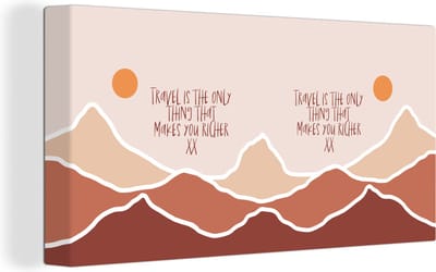Canvas Schilderij Spreuken - Quotes - Travel is the only thing that makes you richer - Oranje - 40x20 cm - Wanddecoratie