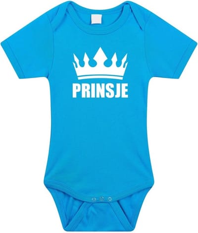 Prinsje met kroon baby rompertje blauw jongens - Kraamcadeau - Babykleding 56