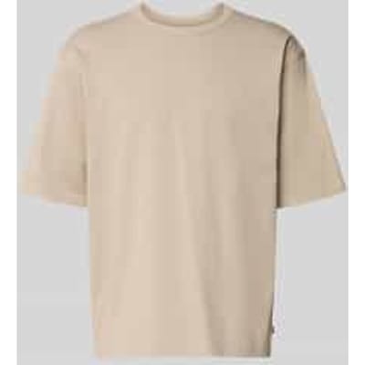 T-shirt met geribde ronde hals