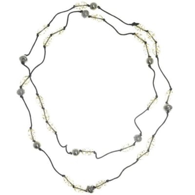 Behave® Lange ketting zwart met zilverkleur en glitterkralen – elegante boho-stijl 170 cm
