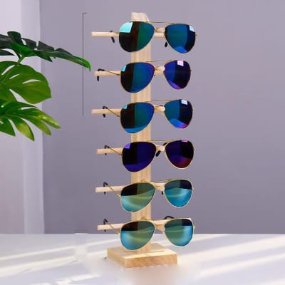 Allecto - Houten zonnebrilrek - Zonnebrilhouder - Organizer voor optiek - 6 paar - Glazenstandaard voor thuis - Perfect voor zonnebrillen
