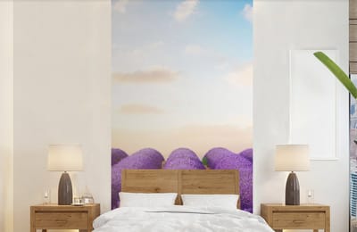 Behang - Fotobehang Lavendel - Lucht - Wolken - Bloemen - Breedte 120 cm x hoogte 240 cm