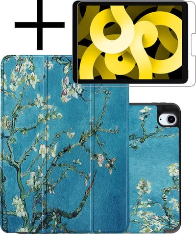 Hoes - Geschikt voor Apple iPad Air 5 (2022) - 10.9 inch - 5e Generatie - M1 - Met Screenprotector - Trifold Bookcase - Hard Cover Case - Met Uitsparing Geschikt voor Apple Pencil - Hardcover Book - Tablet Hoesje - Bloesem