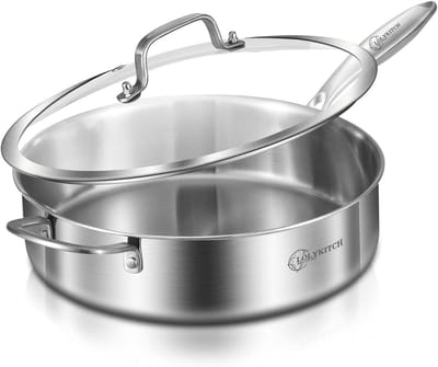 Diepe Koekenpan - Sauteerpan - Roerbakken Sauteren - Afneembaar Handvat - 55 Liter 30 cm - Zilver