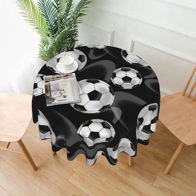 Tafelkleed Rond - Decoratief Kleed - Tafel Beschermen - Waterafstotende Stof - Eén Maat - Voetbal Zwart