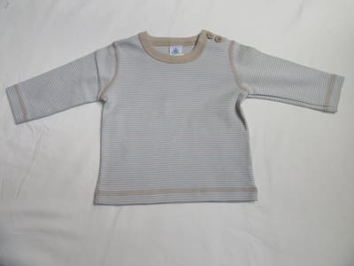 petit bateau , t-shirt lange mouw , streepje beige blauw , 6 maand 67