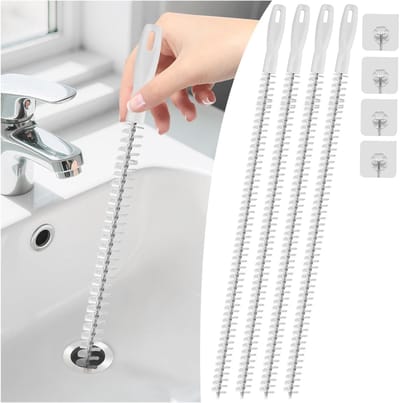 4-stuks - Afvoerborstel - Afvoerborstel - 45 cm - Voor wastafels, badkamers, keukens, douches - Met 4 haken - Haar- en ontharingsborstel