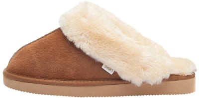 Next - Dames - Met imitatiebont gevoerde suède pantoffelmuiltjes - Bruin