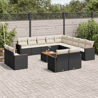 vidaXL - 14-delige - Loungeset - met - kussens - poly - rattan - zwart