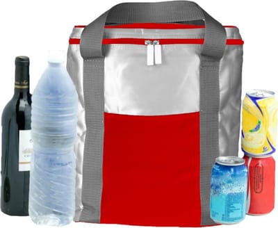 Grote koeltas zilver/rood - 15 liter - met hengsels - ideaal voor strand en picknick