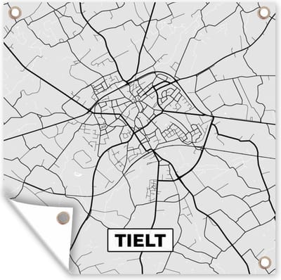 Tuin poster België – Tielt – Stadskaart – Kaart – Zwart Wit – Plattegrond - 200x200 cm - Tuindoek