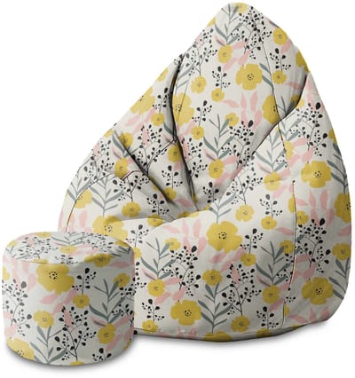 DreamRoots Velvet Zitzak voor Volwassenen – Luxe Beanbag met Voetsteun en Afneembare Hoes – Inclusief Vulling – 80x80x120 cm - Yellow Daffodil