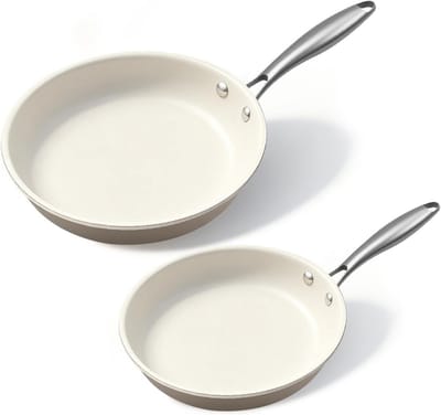 Witte Koekenpan 22 cm met Antiaanbaklaag en Deksel - PFAS-vrij Keramisch, Geschikt voor Inductie en Oven