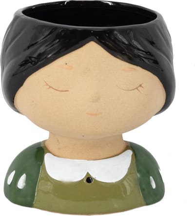 HomeBound by KY | Aardewerk vaas meisje Wednesday | 13x2,7x13,6cm | bloemenvaas keramiek meisje